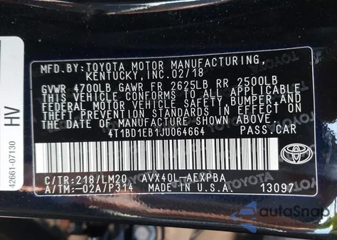 2018 Toyota Avalon Hybrid Limited from USA, damaged, VIN 4T1BD1EB1JU064664